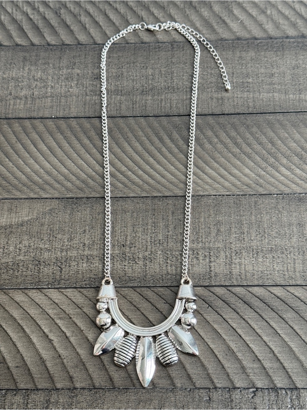 Silvertone Scoop Pendant Necklace Tribal